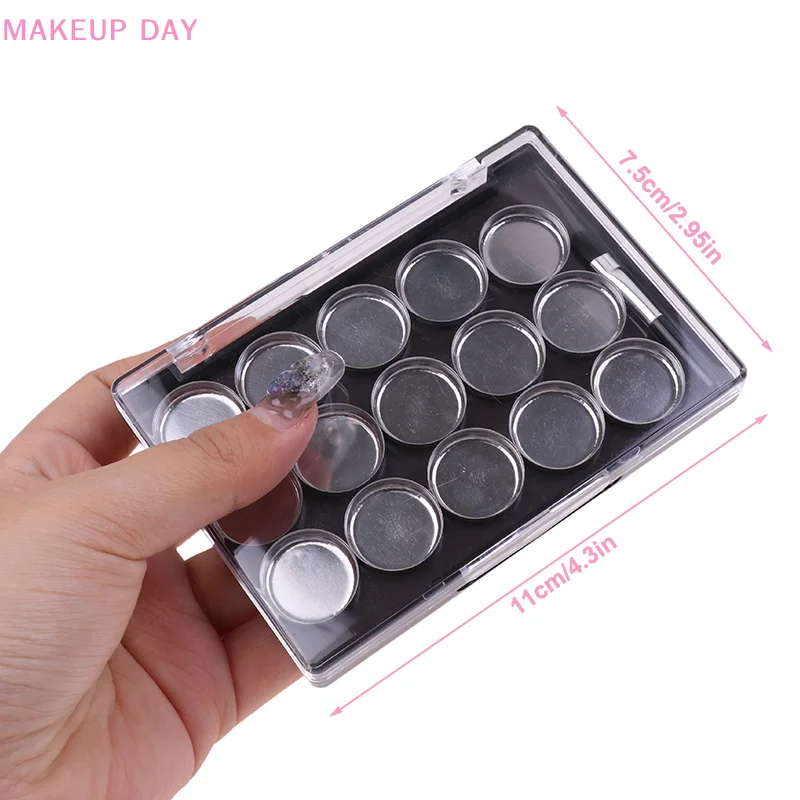 1Pc Lege Magnetische Cosmetica Palet Oogschaduw Blusher Diy Make-Up Doos Met 15 Roosters Ijzeren Plaat En Borstel