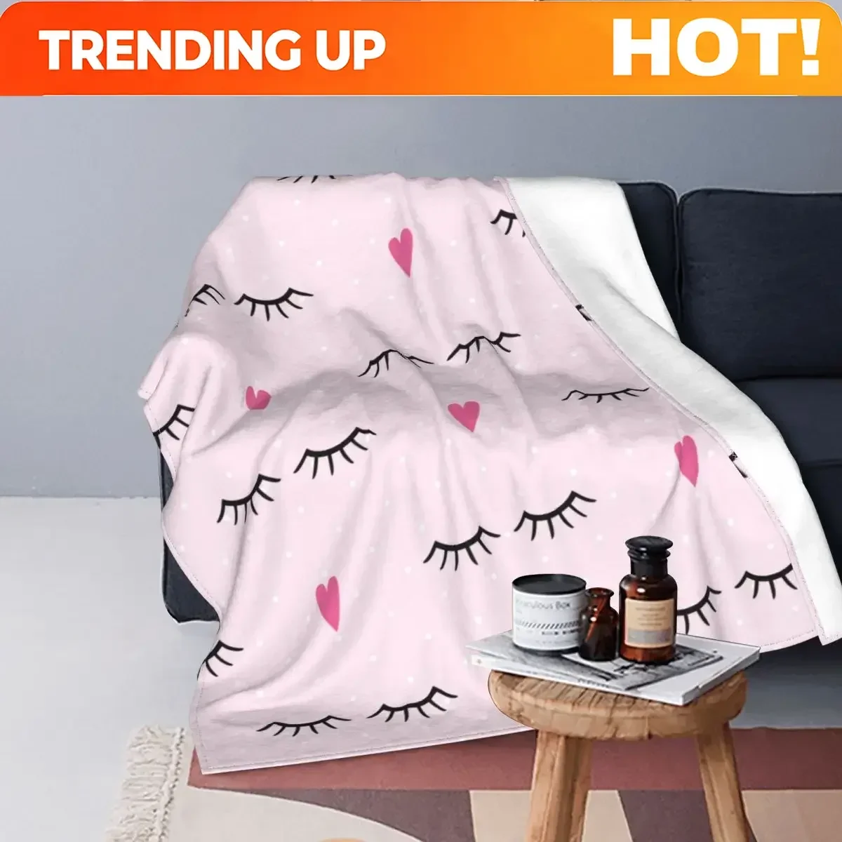 Customization Cute Closed Eyes Plush Blanket Cartoon Beauty Eyelash Funny Throw Blanket Flannel Warm Soft For Home Hotel Sofa 12