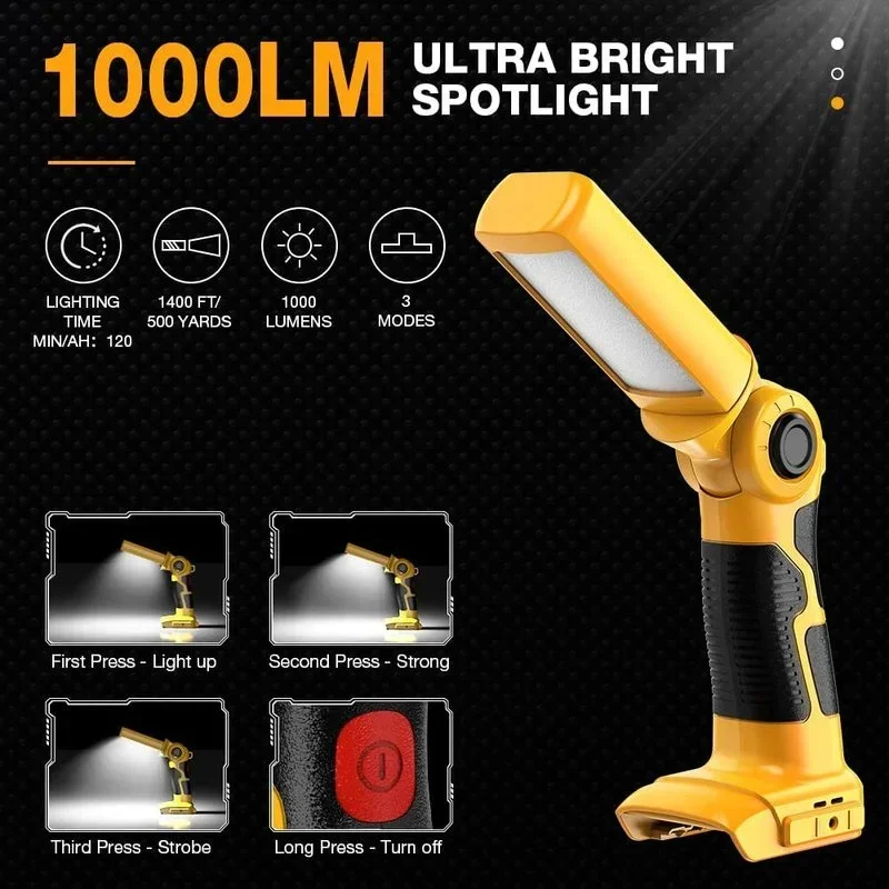 Imagem -03 - Luz de Trabalho Portátil Led para Iluminação Exterior Lanterna para Makita Bosch Milwaukee Dewalt Ryobi Bateria de Lítio 18v Oficina Camping