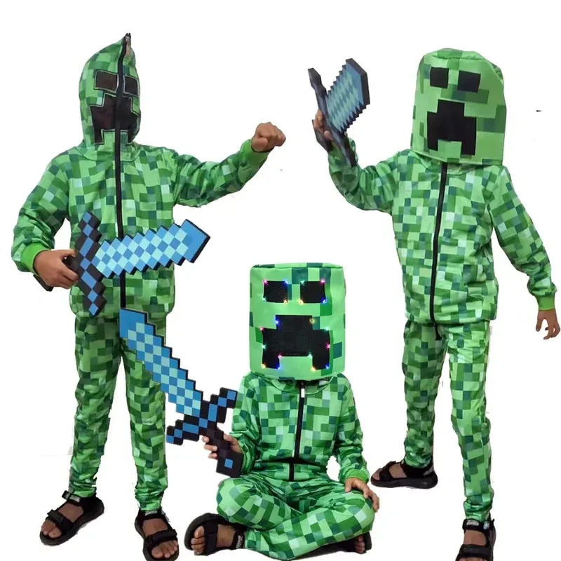 

Children Halloween Creepersw Kids Costume Casual Funny Green Zip-Up Hoodie Sweatshirt Birthday Party Clothing boys girls suit