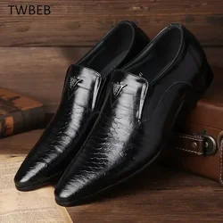 Men's Big Size Korean Style Leather Casual Shoes with Square Toe, Slip-on Crocodile Pattern Retro Loafers for Men By Aofu Shoes