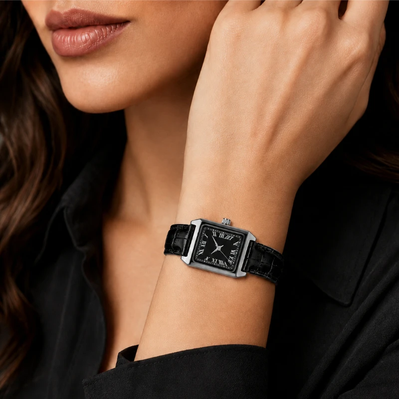 Vintage Square Women Watch Simple Roman Numeral Dial Leather Strap Quartz Watches for Woman Elegant Dress Ladies Wristwatch Gift