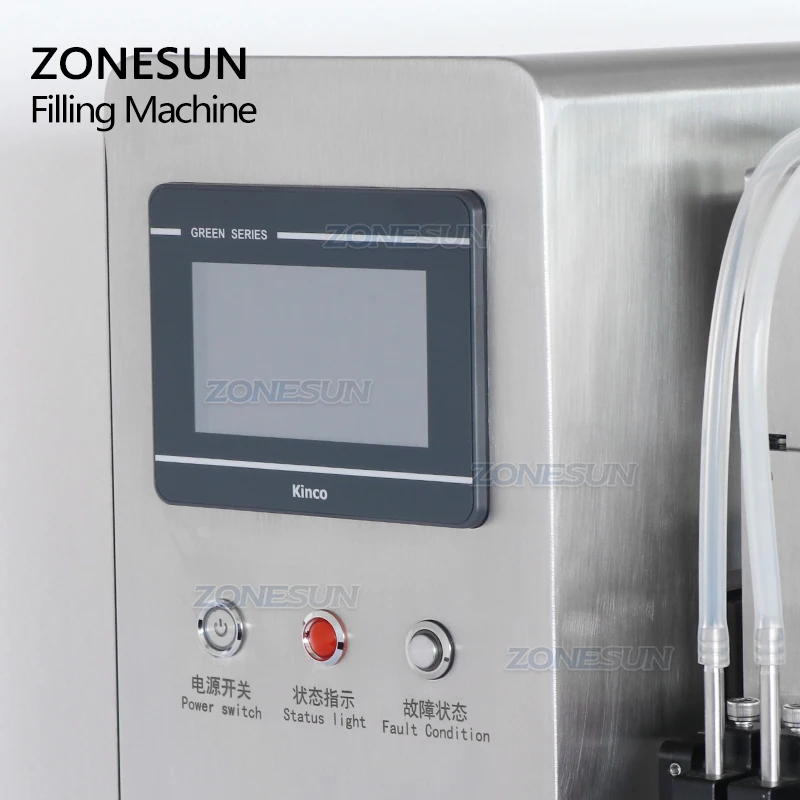 ZONESUN Ceramic Plunger Pump Double Diving Head High Accuracy Automatic Reagent Tube Glass Vial Liquid Filling Machine