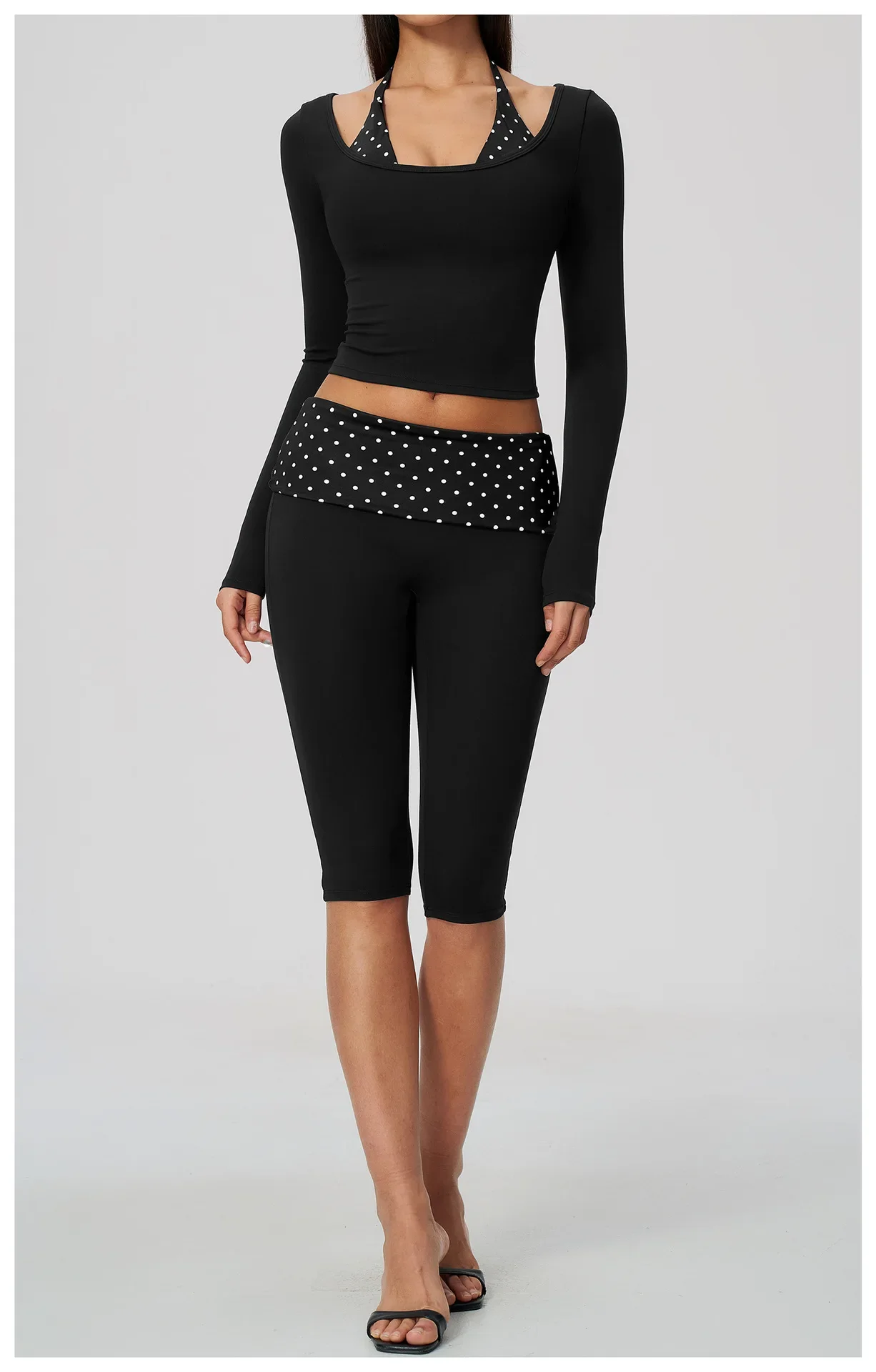Yoga Langarm-Fitness-Top, Gym-Workout, Damen-Top mit Neckholder, Streifenmuster, kurzes, aktives Shirt, atmungsaktiv, für Sport und Training – Detail 14
