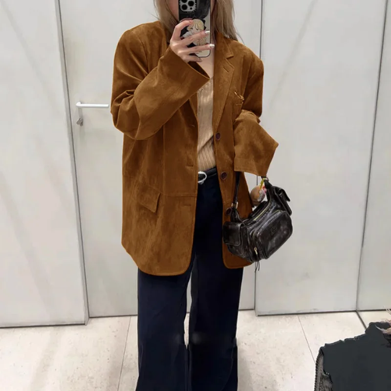 Women's Blazers Suede Warm and Luxurious Single-breasted Loose Fit and Slim Fit 2023 New Arrivals Clothing자켓