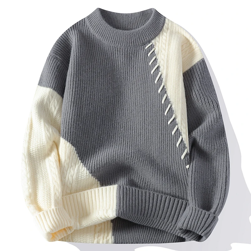 Neue Herbst Winter männer Warme Pullover Mode Patchwork Oansatz Gestrickte Pulovers Männer Lose Beiläufige Streetwear Täglichen Stricken Pullover