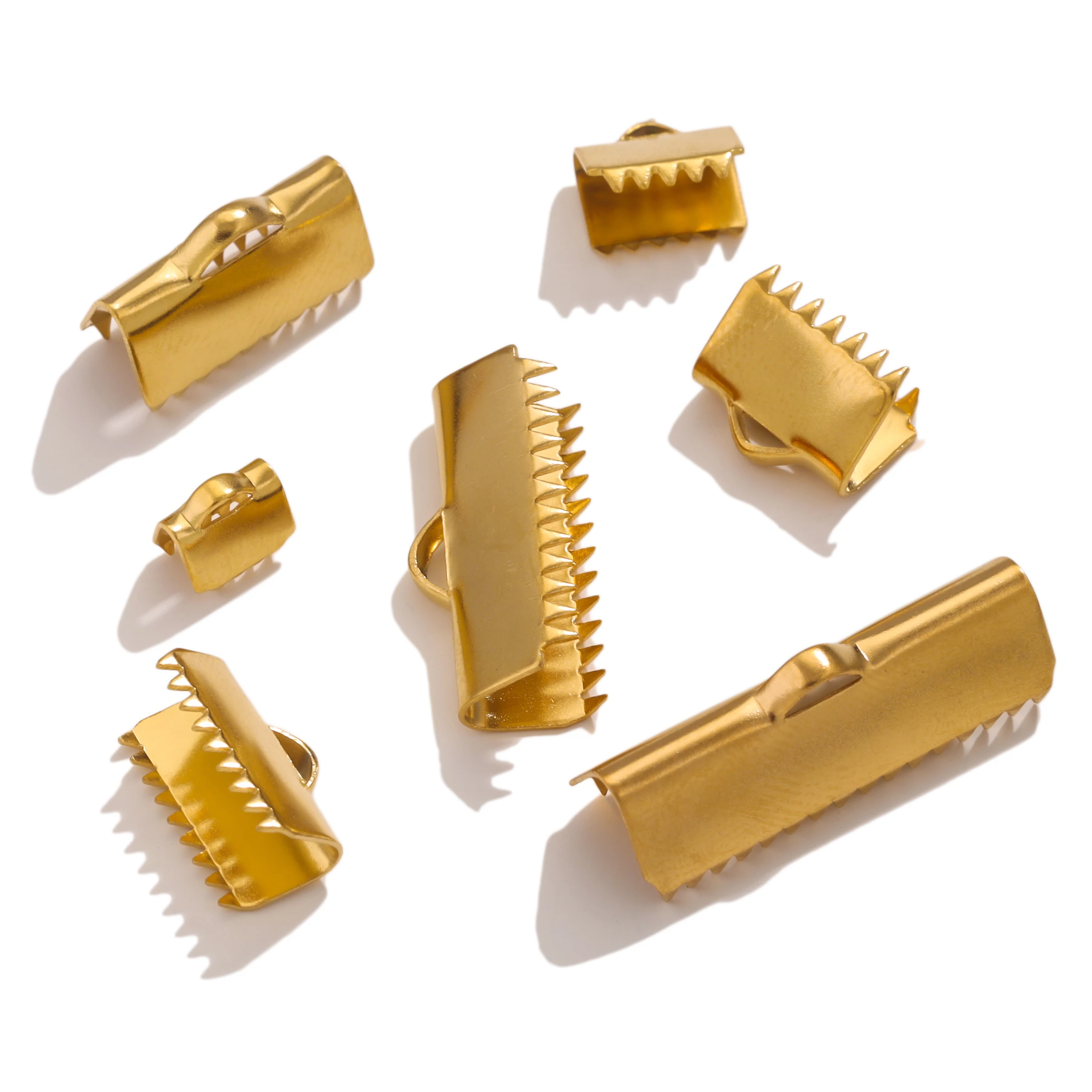 20pcs Stainless Steel Gold Color Crimp End Bead Buckle Tip Clasp DIY Rope Ribbon Leather Folding Pieces Jewelry Making Connector
