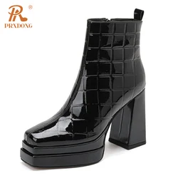 PRXDONG nuove scarpe in vera pelle donna stivaletti tacchi alti piattaforma spessa nero Beige cerniera vestito partito lavoro scarpe da donna 39