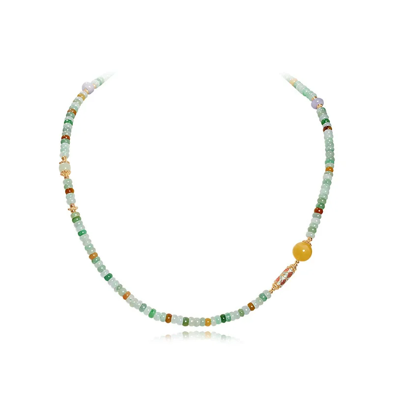 

Authentic Natural Tricolor Jade Necklace Female Abacus Beads Honey Wax Hotan Jade Enamel Colored Collarbone Chain