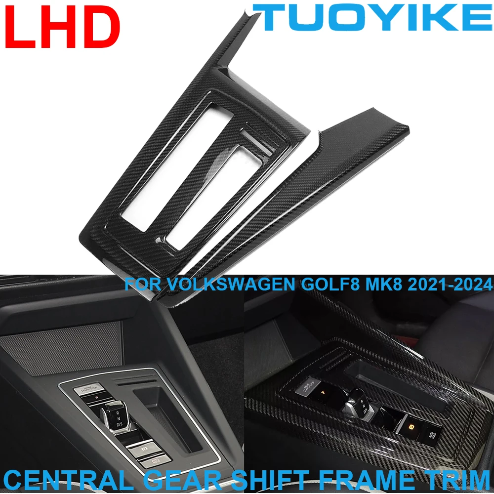 Car Real Dry Carbon Fiber Central Console Gear Shift Panel Frame Trim Cover For Volkswagen GOLF 8 MK8 GTE GTI GTD R Line 2021-24