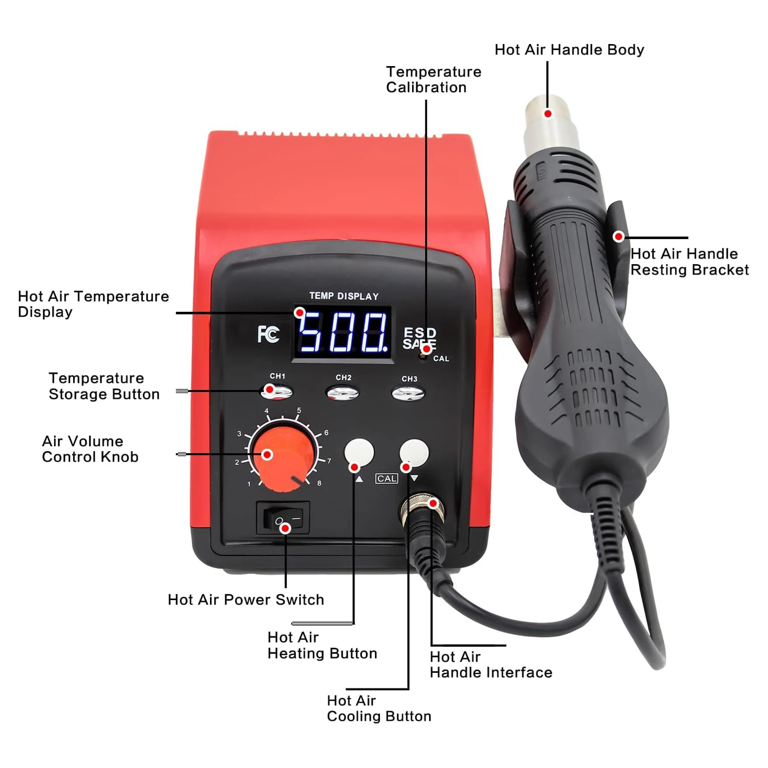 750 واط 858d مسدس هواء ساخن Led الرقمية بغا إعادة العمل محطة لحام خالية من الرصاص مجموعة محطة ديسولديرينغ 220 فولت/110 فولت تخزين درجة الحرارة