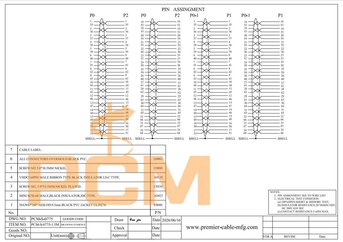 Dual-Port-VHDCI-68-Pin-zu-2-Wege-Dual-Port-VHDCI-Kabel, High-Density-SCSI-Kabel für PCI-Datenerfassung und industrielle Steuerung – Detail 4