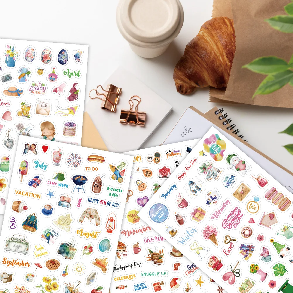 4 sheets Colorful Monthly Calendar Stickers-Inspirational Quotes Design Monthly Planner Sticker For Scrapbook Journals Notebooks