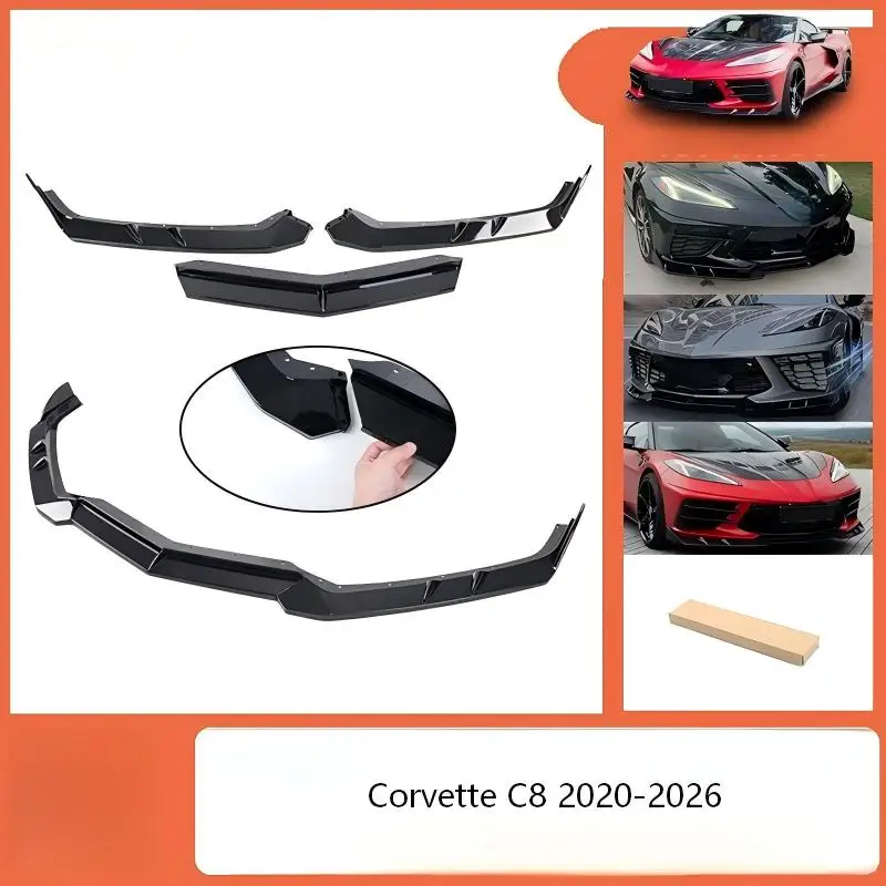 3PCS For Chevrolet Corvette C8 2020-2026 Carbon Fiber Front Bumper Lip Splitter Kit Front Spoiler Body Kit Car Accessories