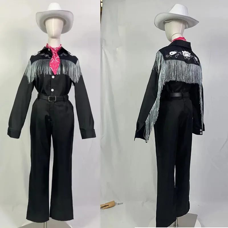 Movie Barbi KEN Cosplay Costume with Hat Cowboy With Scarf Western Long Sleeve Fringe Shirt Halloween Cosplay For Mens B