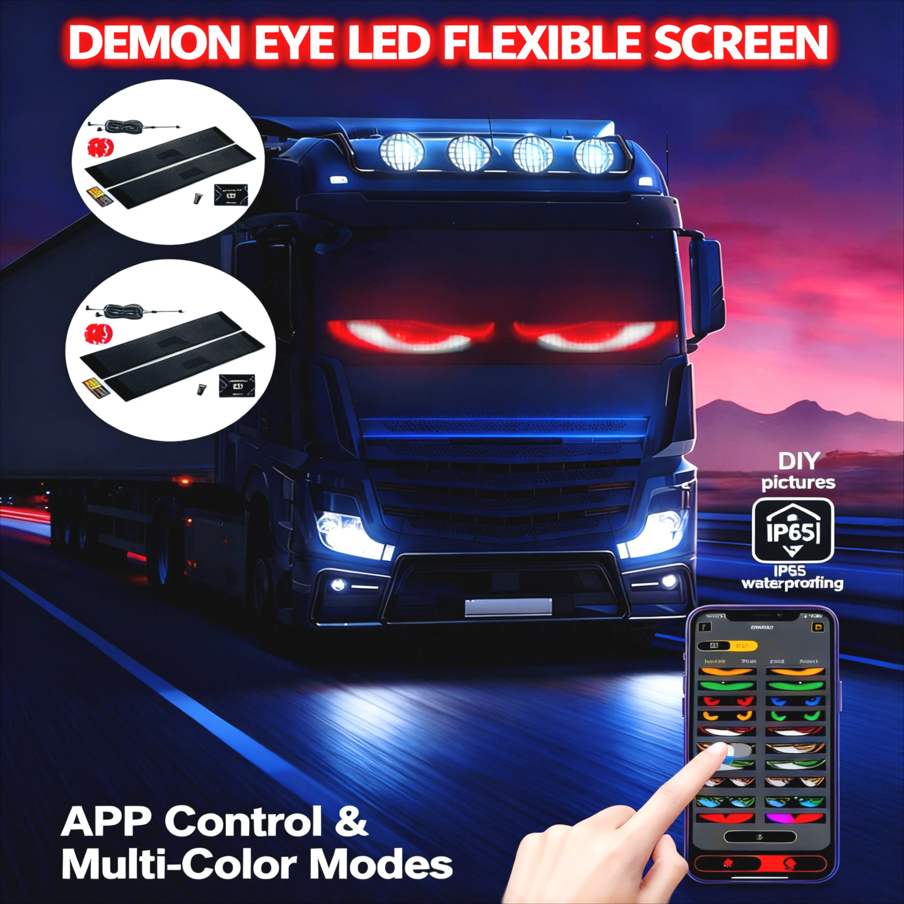 

Scrolling Sign Light Car Decoration Accessories 2Pcs Devil Eyes Light APP Control Car Charger Flexible Soft LED Display