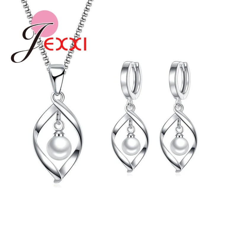 

Exquisite Popular Genuine 925 Sterling Silver Pearls Design Necklace Hoop Earrings For Women Wedding Party Jewelry Sets