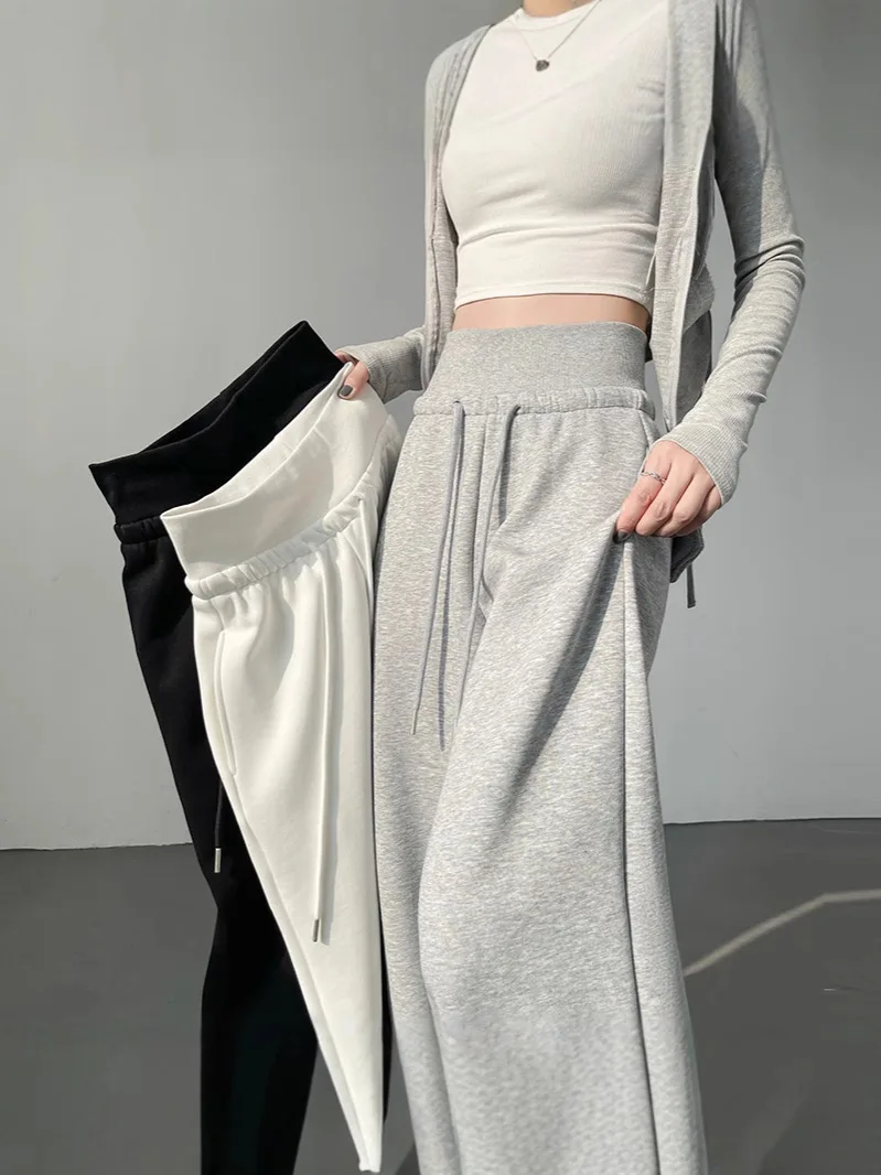 Женские спортивные брюки с высокой талией, новинка 2025 года, американские повседневные облегающие спортивные штаны, прямые широкие брюки