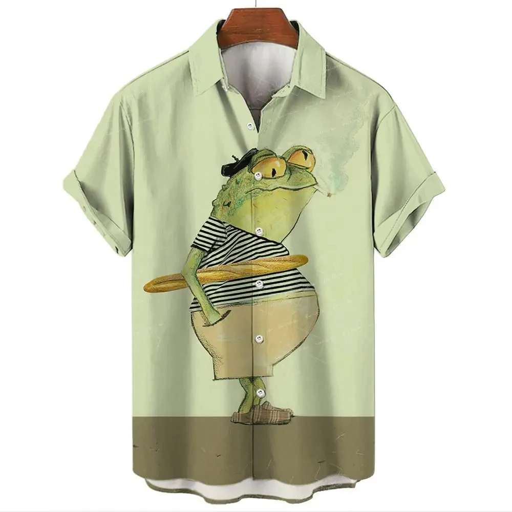 

Summer Men Funny Frog 3d Printed Shirt Man Casual Fashion Short Sleeves Shirts Lapel Button Shirt Oversized Men Clothing