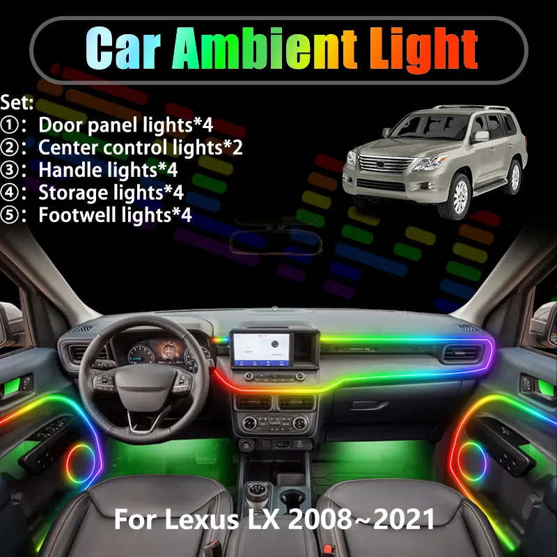 

Светодиодная подсветка салона и багажника для Lexus LX 2008-2021 J200 MK3 2009-2010, 2/18 в 1, USB RGB, с эффектом «бегущей волны»