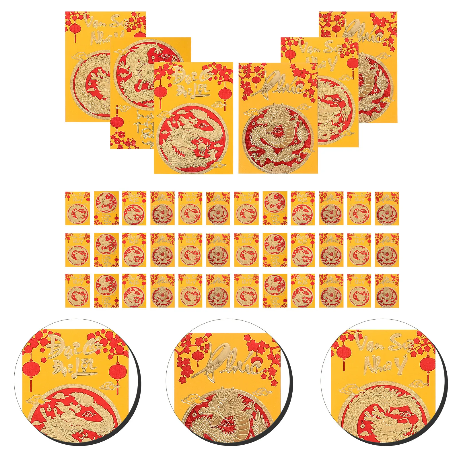 

30Pcs Red Packets Paper Envelopes Year of Dragon Pattern New Year Lucky Money Bags Spring Festival Chinese Style Red Envelopes