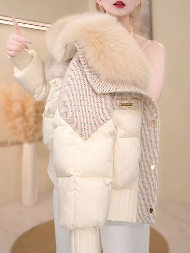 

High-End Winter Puffer Jaet Women's Thiened Warm Bread Sle Zipper down Cotton Coat with Fur Collar Korean Loose Fit