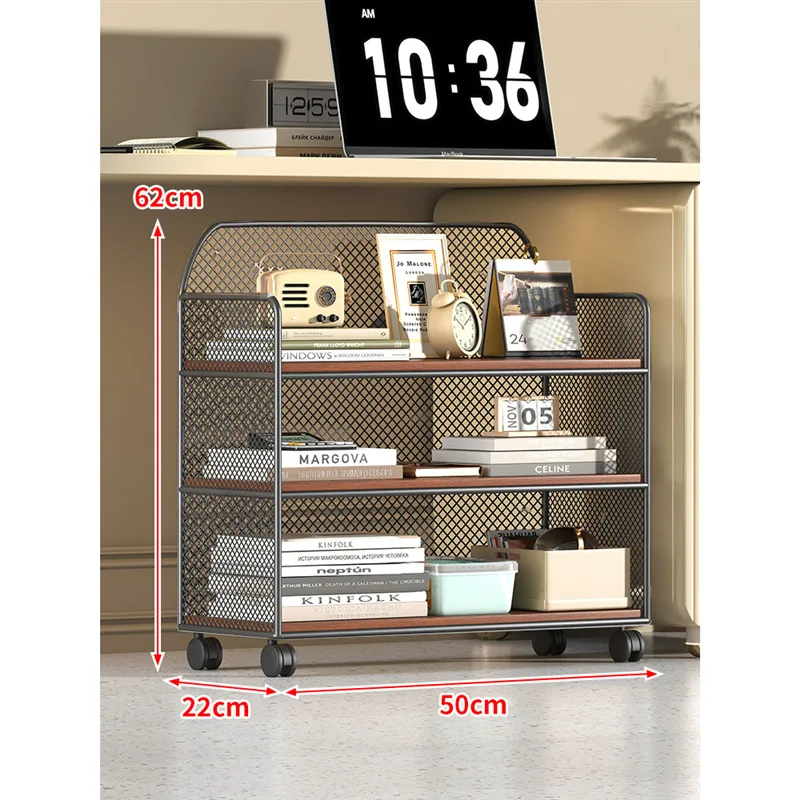 AOLIVIYA Desk Under Table Shelf Removable File Storage Rack Multifunctional Under Table Bookcase Bedroom Wheeled Cart