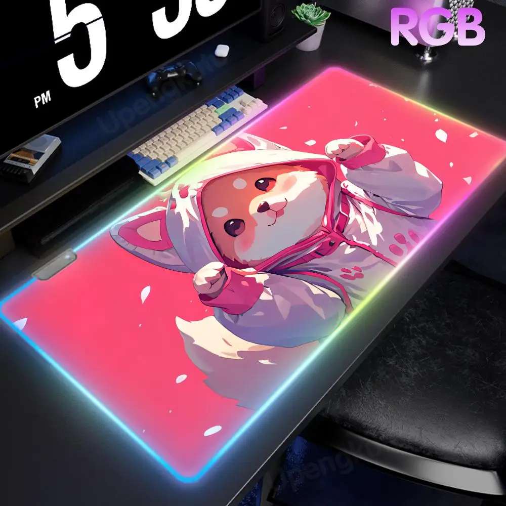 

Коврик для мыши Kawaii Puppy RGB, светящийся коврик для письма для студентов, подушка для ноутбука, большой светящийся коврик для геймеров, LED-подсветка, настольный коврик