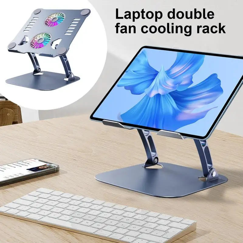 Laptop Cooling Pad Adjustable Metal Cooling Pad Adjustable Height Laptop Stand With Double Fan Ergonomic Foldable Laptop Cooling