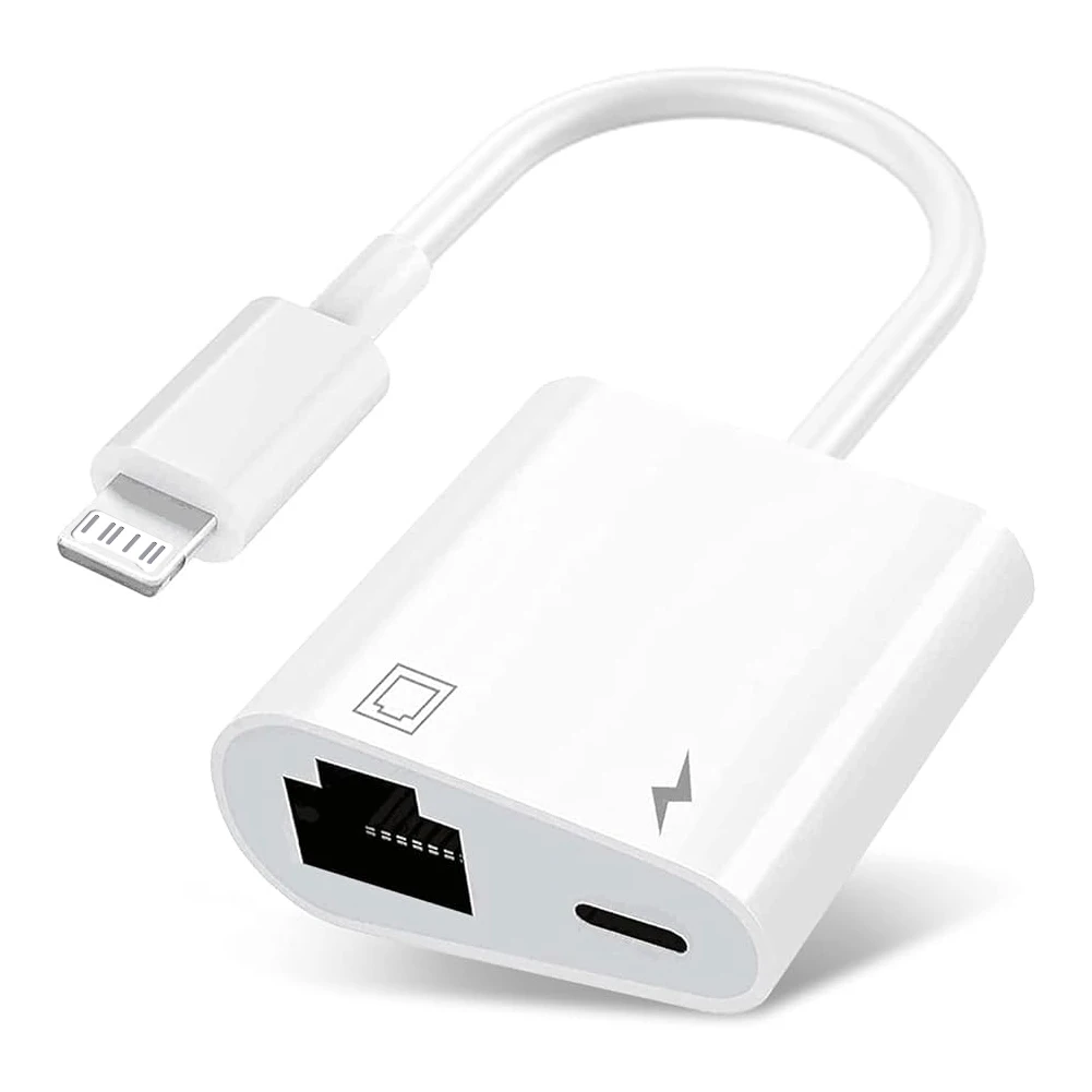 Adapter 2 w 1 Lightning na kartę sieciową RJ45 Ethernet, szybkie ładowanie i transfer danych, konwerter dla iPhone 14 13 12 Pro Series (White) — Zdjęcie 2 z 2