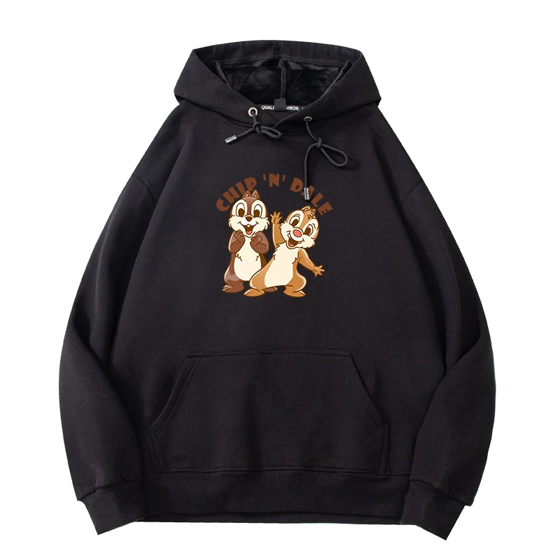 Disney Chip Dale hoodie pocket top women\'s cartoon new autumn and winter hooded loose cute V-neck sweater jacket