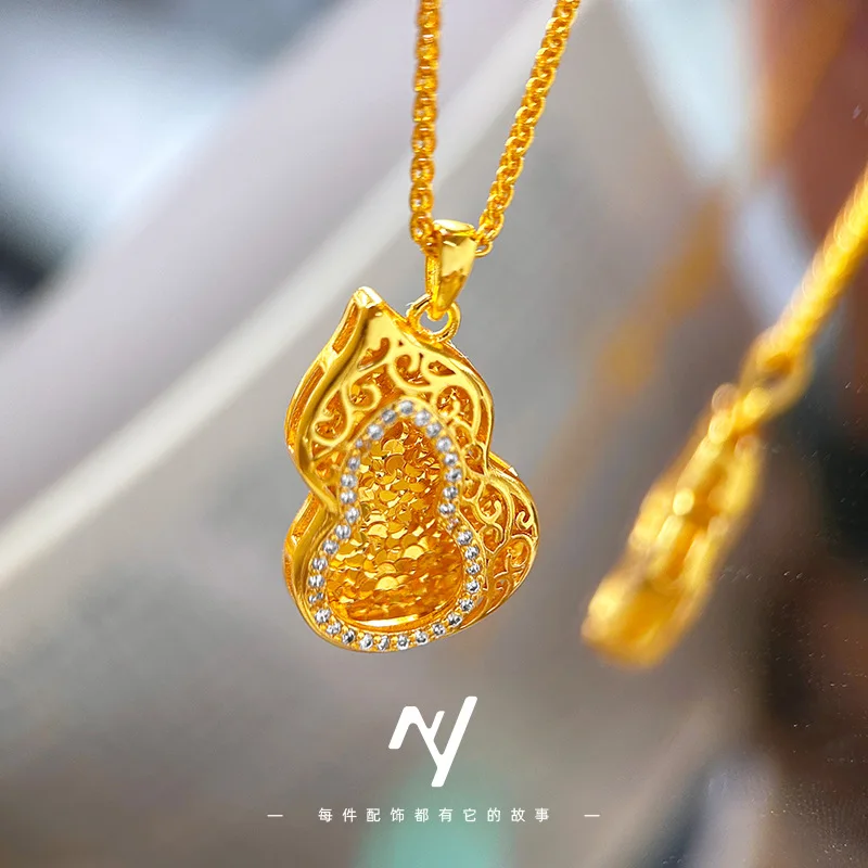 

9999 24K Real Gold Ancient Style Enamel Burnt Blue Formless Buddha Pendant Painted Lotus Formless Buddha Necklace Pendant