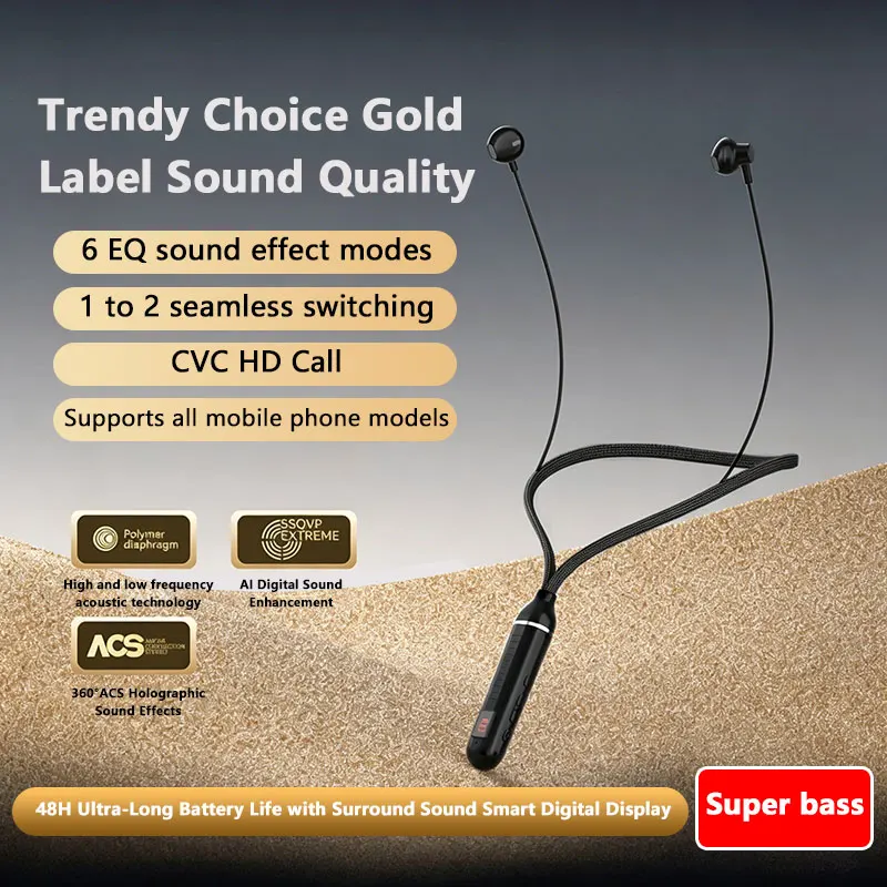 2026 Popular Neck Hanging Bluetooth Earphones Bluetooth 5.4 Low Latency Gaming Music Dual-mode Card Insertion Earphones