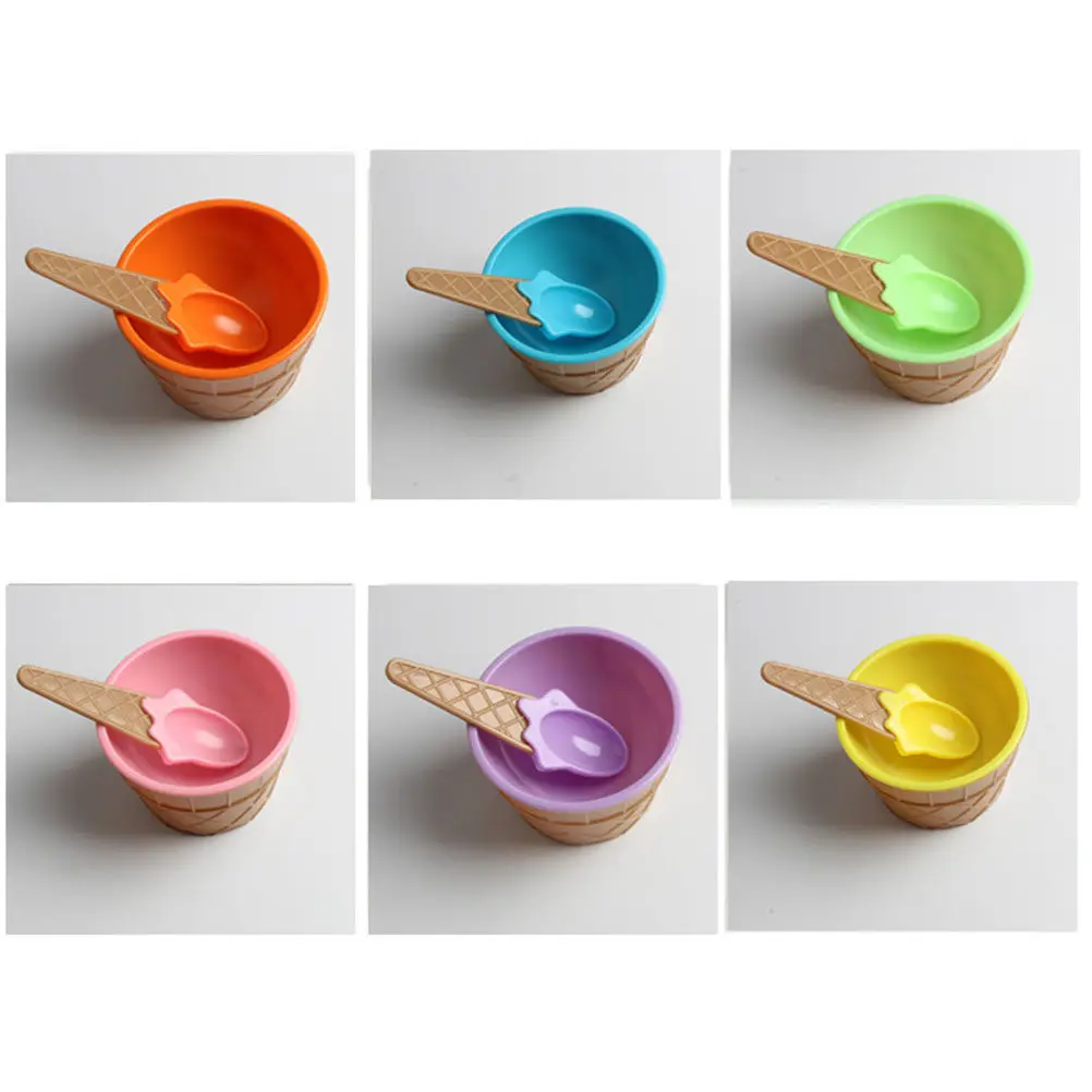 1Pcs Ice Cream Bowl Plastic Spoon Safe Eco-Friendly Dessert Cup Colorful Sundae Yogurt Serving Ice Cream Bowl Sundae Cup