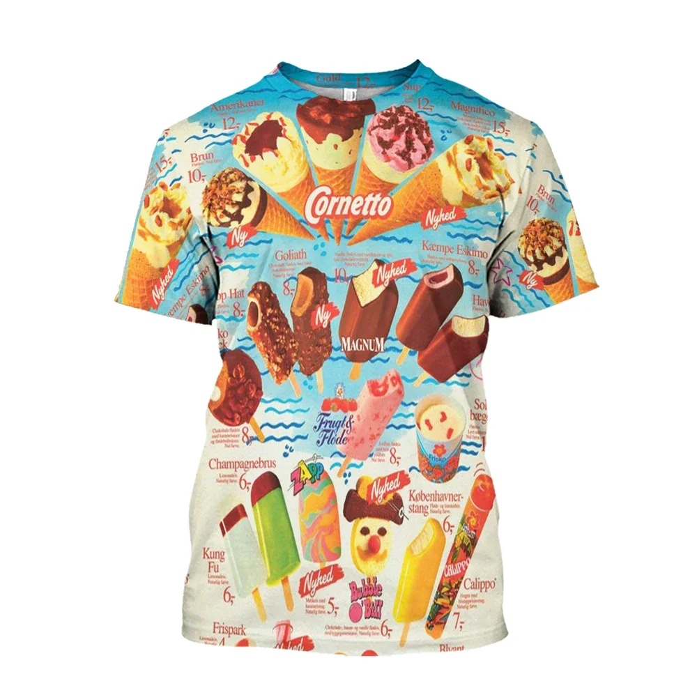 

2026 Summer Cute Ice Cream Print 3D Men's and Women's T-shirt Round Neck Short Sleeved Plus Size Loose Daily Casual Street Top