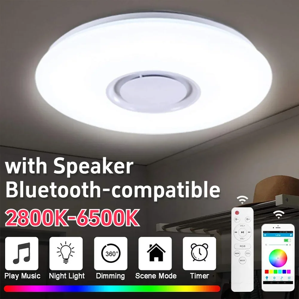 

RGB LED Ceiling Light Dimmable Bluetooth-compatible Music Ceiling Lamp 2800K-6500K Home Decoration Light for Bedroom Living Room