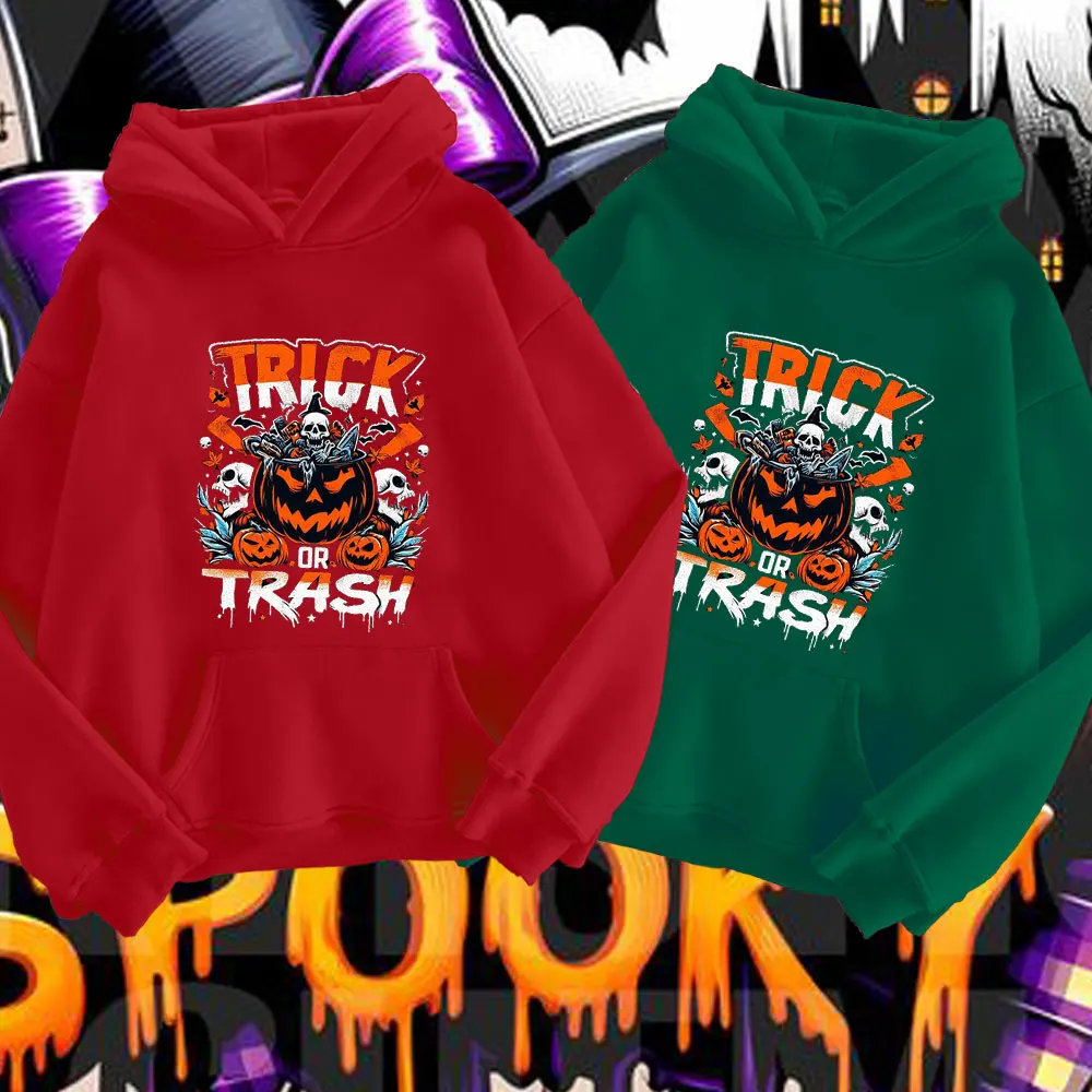 

Trick-or-treat Horror Pumpkin Ladies Sweatshirt New Halloween Costume for 2024 Girls Autumn long sleeve Pumpkin Graphic Hoody