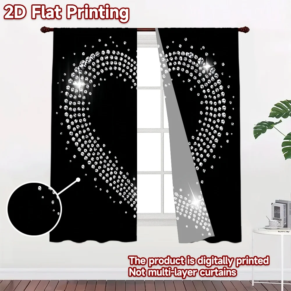 2D flat 2pcs Curtain Vintage drapes and curtains Valentine Crystal Heart Durable polyester fiber Festive Curtains Perfect for