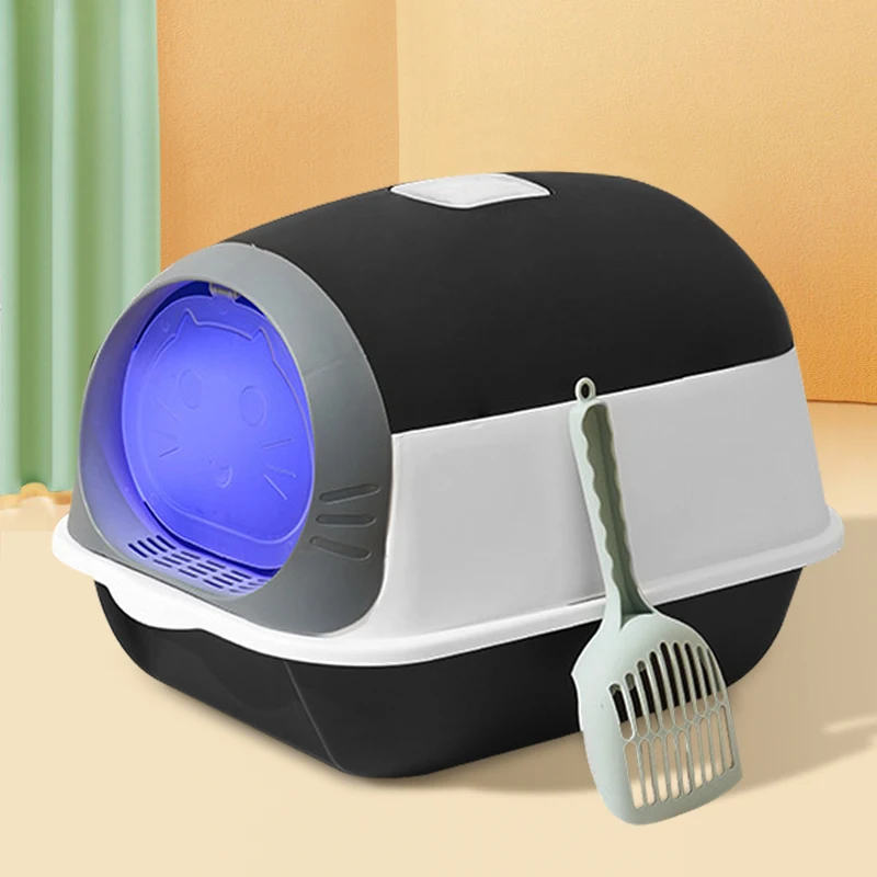 

Detachable Cat Litter Box with UV Sterilizer Lamp & Scoop，Enclosed Hood, Auto UVC Sterilization, Leak-Proof Pedal