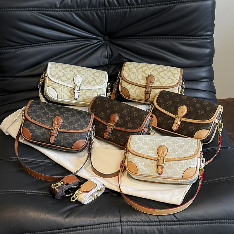 

Vintage printed nurse bag women's 2025 new textured commuter baguette bag single shoulder messenger women's bag