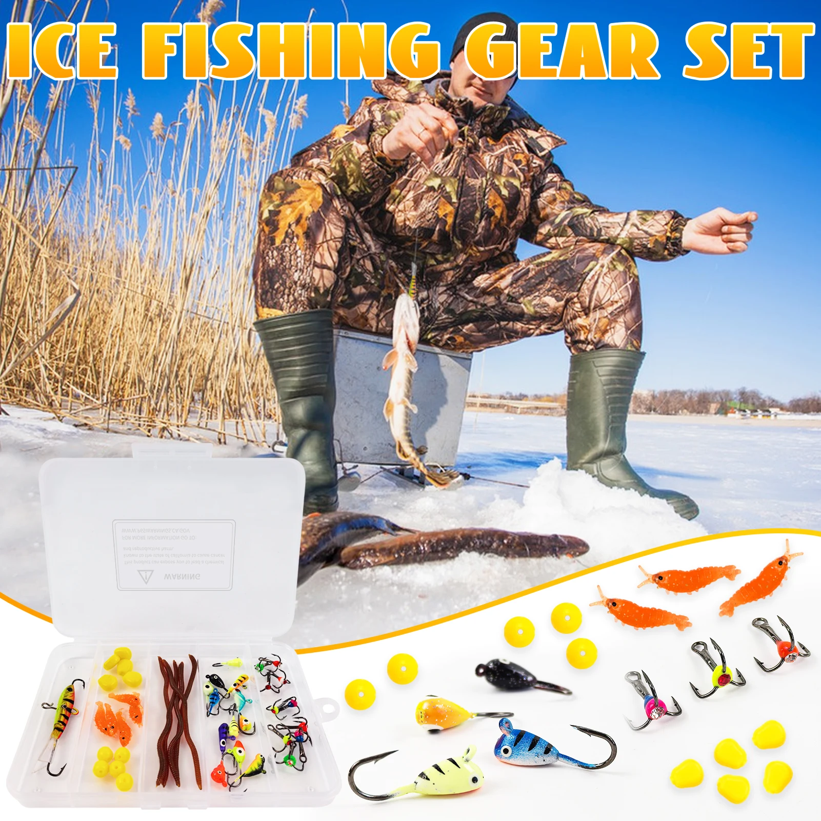 FREE FISHER Kit pesca en hielo: caña telescópica en tramos y anzuelos - imagen 5