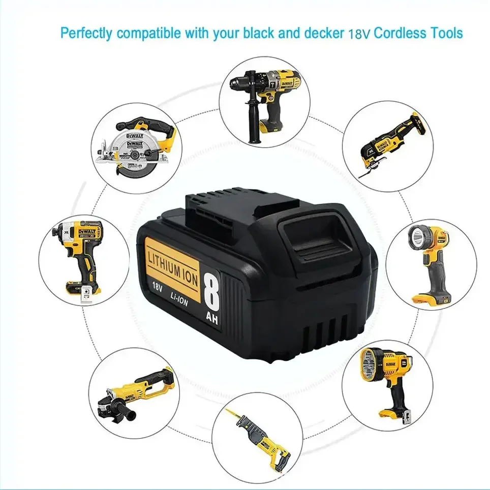 For dewei Electric Tools Replace Battery Pack with 18V 8.0Ah Lithium Battery DCB184 DCB200 Rechargeable Electric Tools Battery