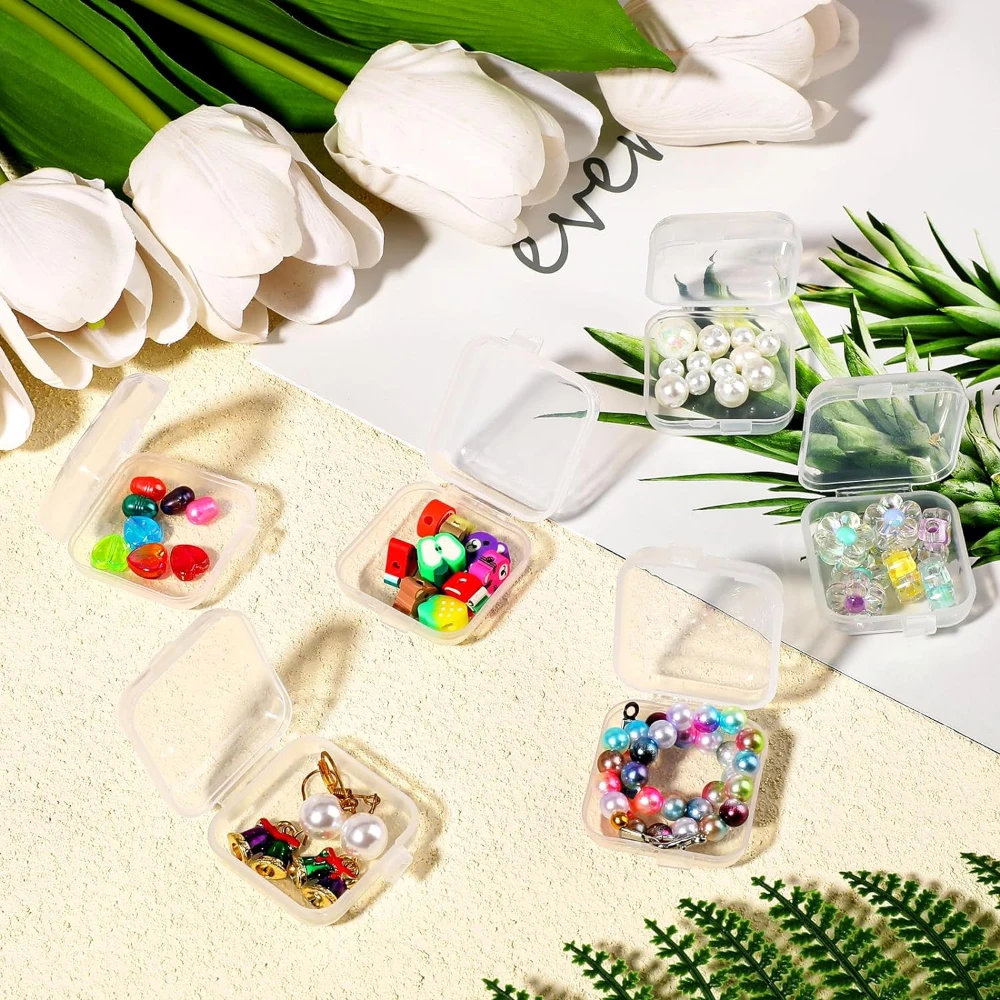 Mini Jewelry Storage Box Plastic Transparent Beads Earrings Rings Pill Containers Dustproof Portable Flip Cover Organizer Case