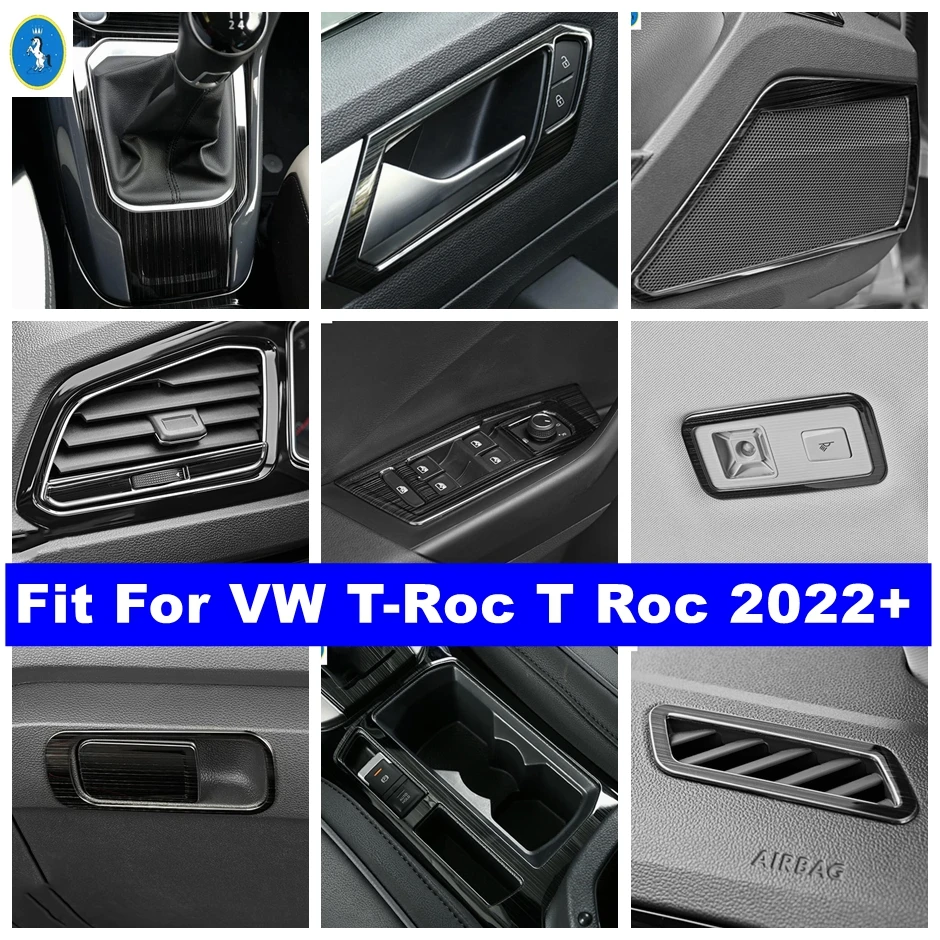 

Black Brushed Interior Door Speaker / Water Cup Holder / Glass Lift Button Cover Trim Accessories For VW T-Roc T Roc 2022 2023