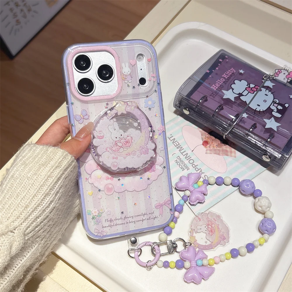 

Korean Glitter Lovely Cartoon Magnetic Phone case for iPhone 14 13 15 16 Pro 17 Pro Max Cover With Magsafe Stand Chain Cute Case