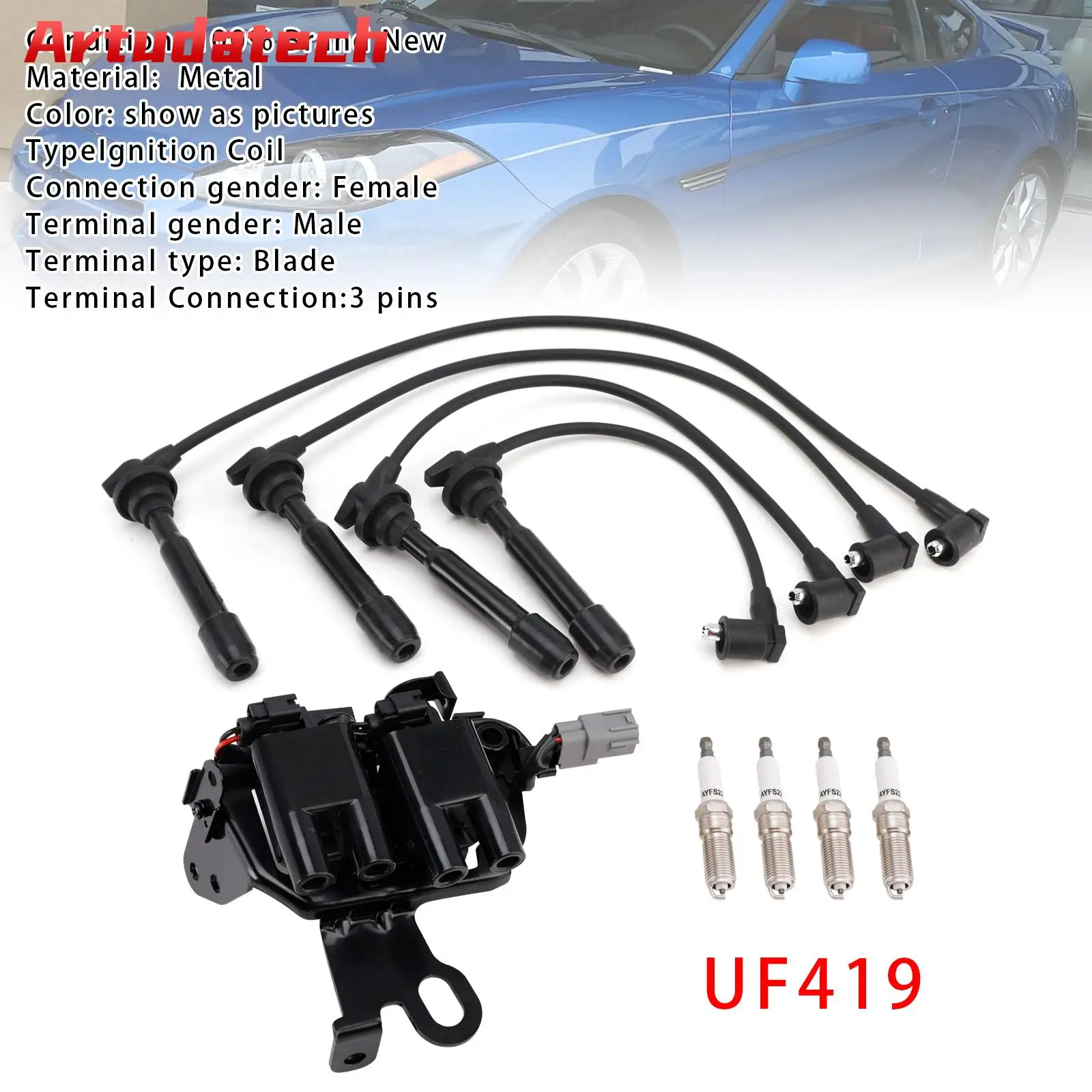 

Artudatech 1 Ignition Coil+4 Spark Plug+ Wires Pack Uf419 For Hyundai Elantra Kia Soul 2.0 Car Accesoories