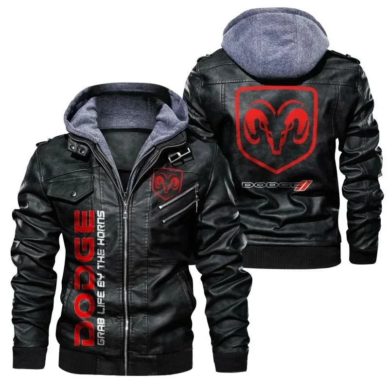 Nuovo Autunno Inverno Pelle Dodge Logo Giacca da uomo Giacca da moto con cappuccio rimovibile Giacca da uomo in pelle da uomo 8187