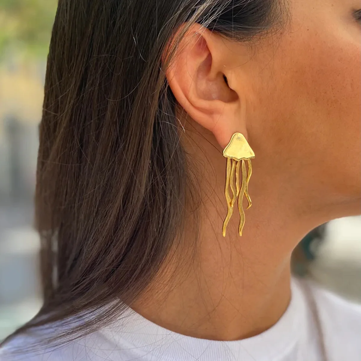 PRISCA | Stainless Steel Jellyfish Tassel Earrings for Women. Ocean Wind Charm Jewelry.1Pair.18k Gold.Small and Delicate.New