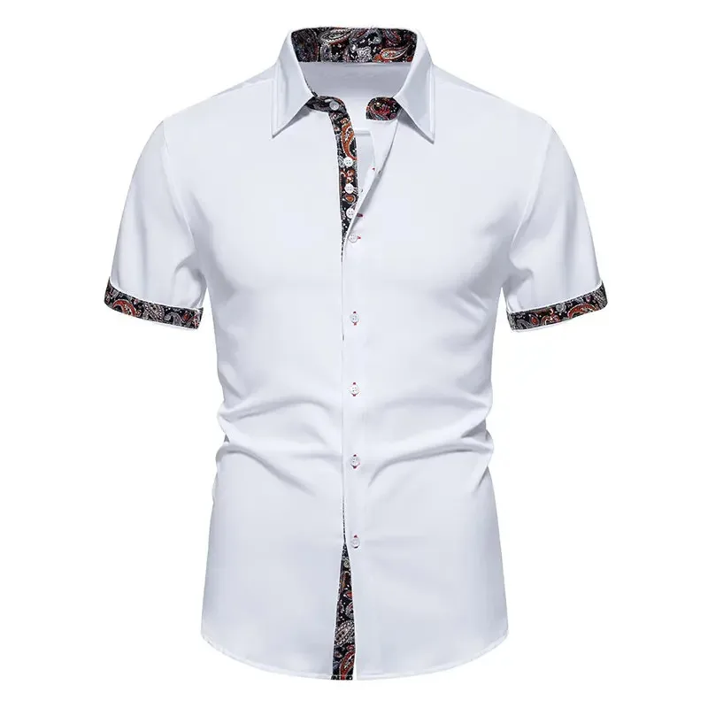

Summer Shirt Men's Clothing Short Sleeved Printed Casual Retro Loose Solid Color Versatile Simple Half Sleeved Shirt