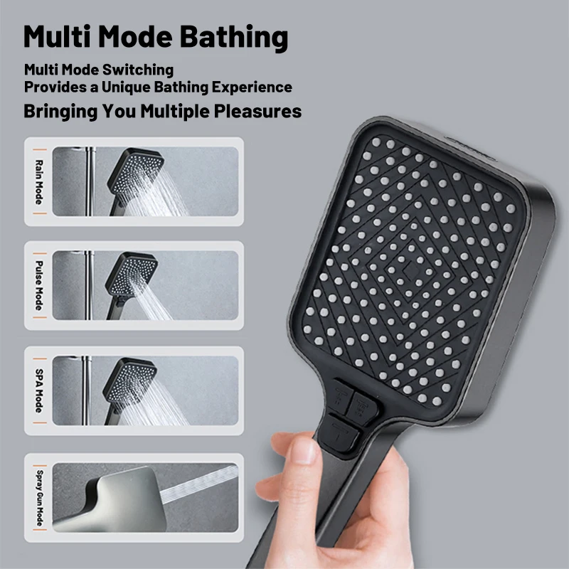 

3 Buttons 4 Modes Adjustable Shower Head High Pressure Saving Water Massage Shower Silicone Spout Batheoom Accessories Tools